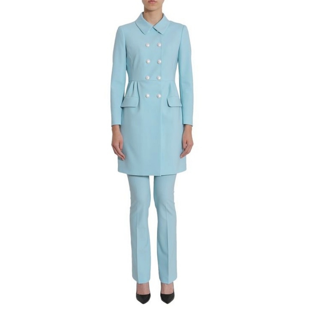 Moschino Boutique Pearl 60s Powder Blue Double Breasted Wool Pea Coat